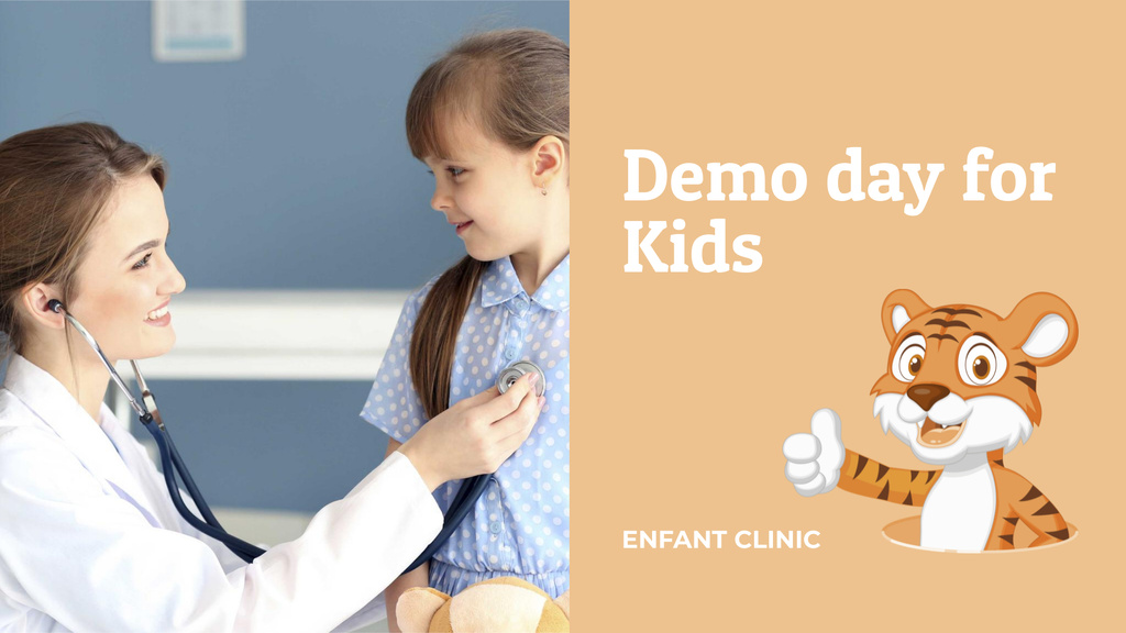 Modèle de visuel Children's Hospital Ad Pediatrician Examining Child and Cute Tiger - FB event cover