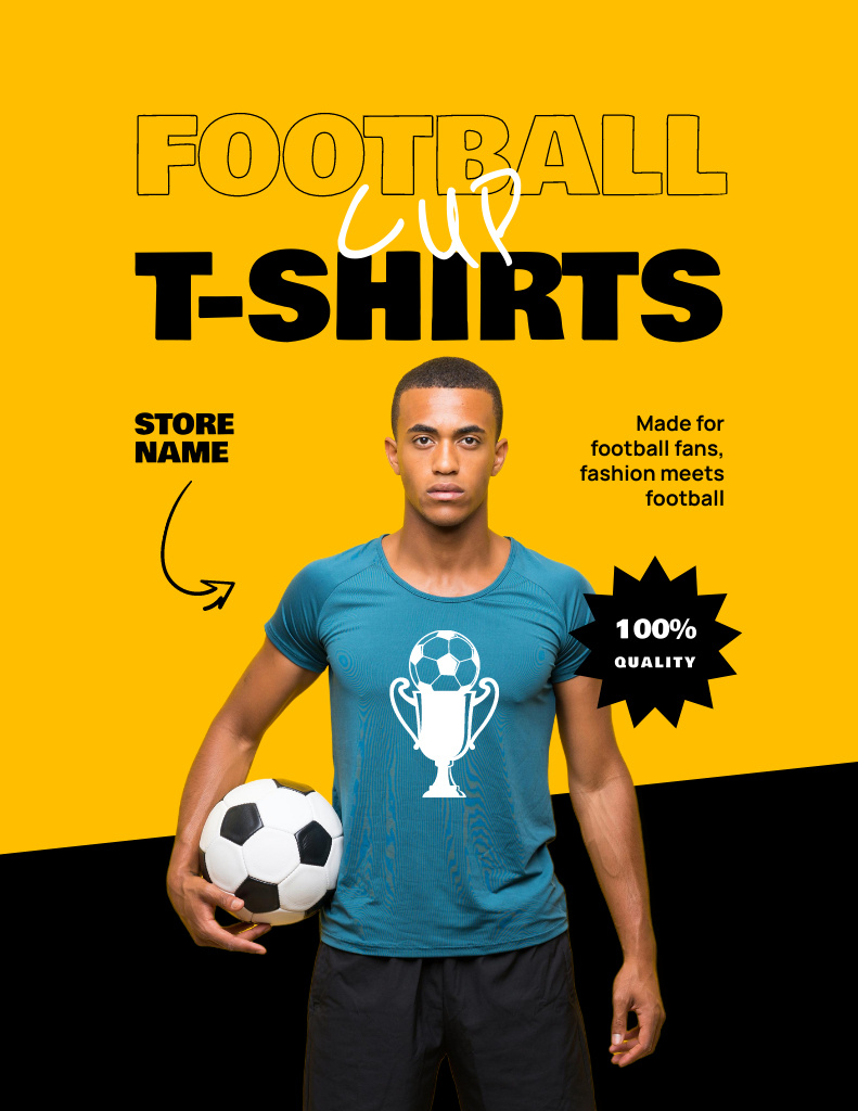 Template di design Football Team Cloth Offer with Football Player and Ball Flyer 8.5x11in