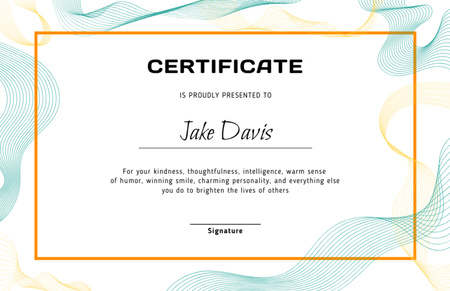 Award for Kindness and Thoughtfulness from Company Certificate 5.5x8.5in Design Template