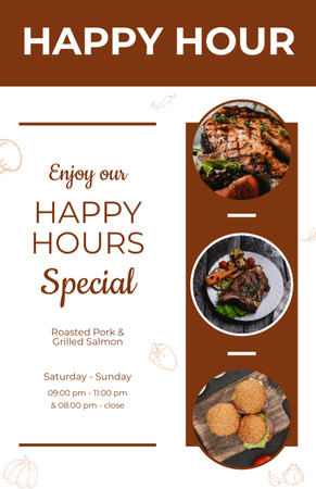 Happy Hours Promotion with Tasty Dishes and Fast Food Recipe Card Tasarım Şablonu