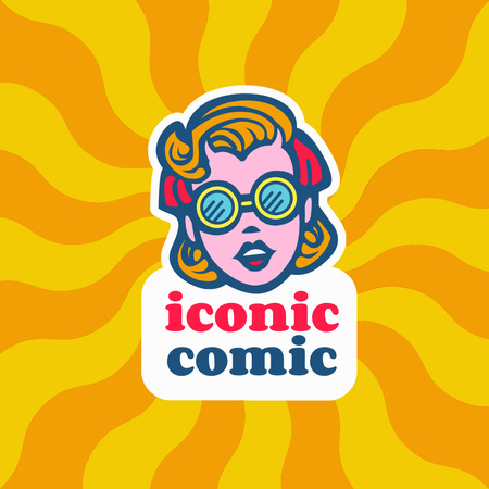 Comics Store Emblem with Girl Character Logo 1080x1080pxデザインテンプレート