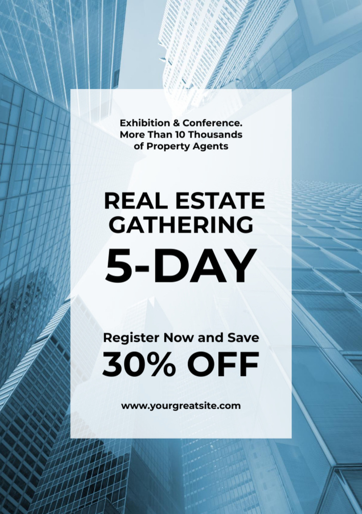 Real Estate Conference Announcement with Modern Skyscrapers Flyer A5 Design Template