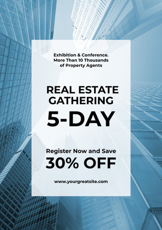 Real Estate Conference announcement Glass Skyscrapers Flyer A5 Design Template