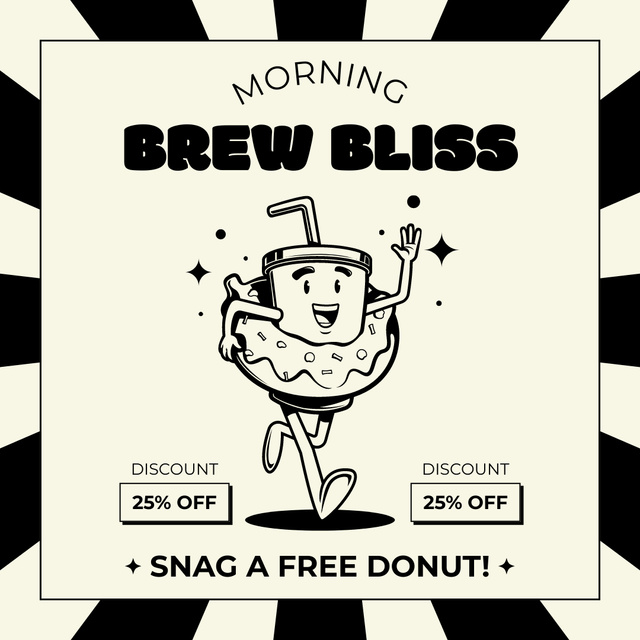 Designvorlage Morning Rich Coffee And Free Sweet Donut Offer für Instagram