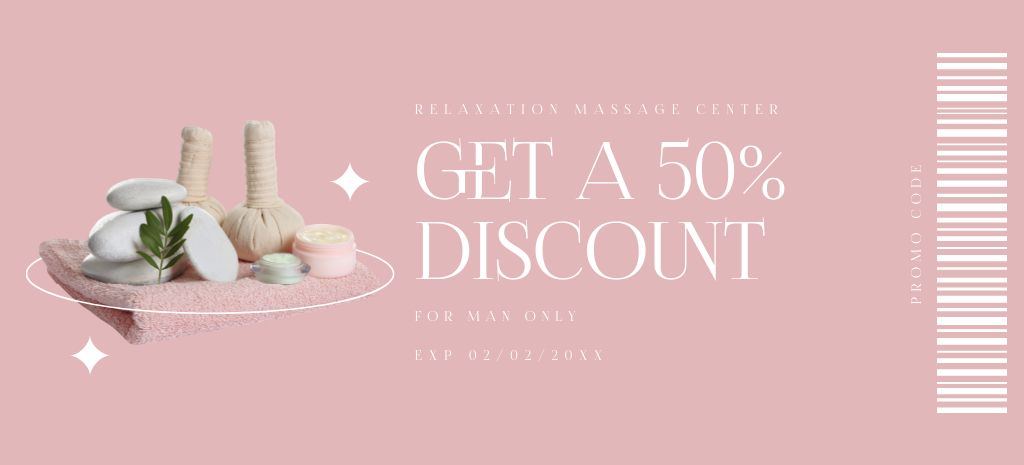 Designvorlage Relaxation Massage Center Ad on Pink für Coupon 3.75x8.25in