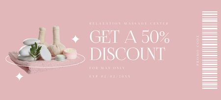 Platilla de diseño Relaxation Massage Center Advertisement on Pink Coupon 3.75x8.25in