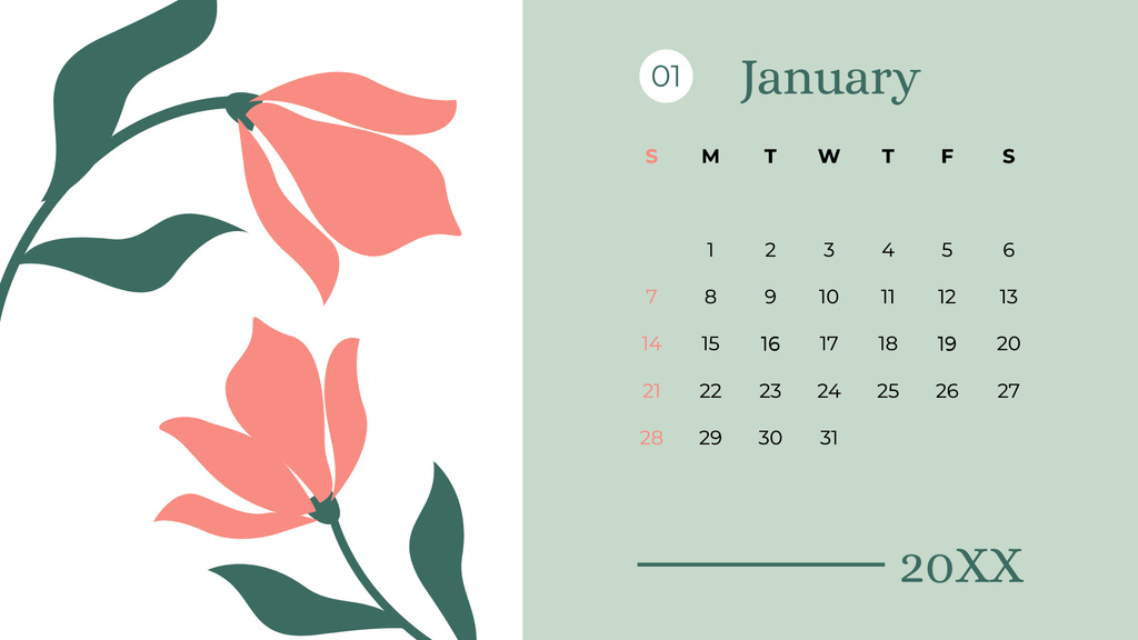 Illustration of Red and Yellow Flowers Calendar – шаблон для дизайна