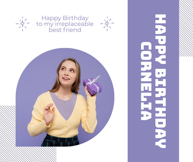 Platilla de diseño Birthday with Young Woman with Gift Facebook