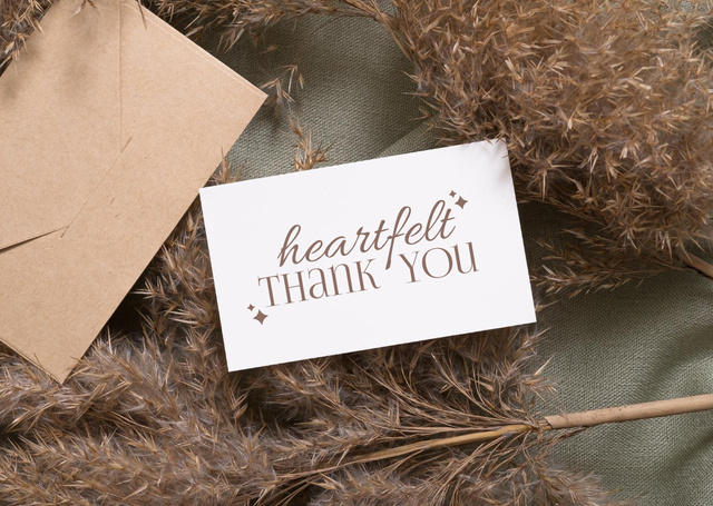 Designvorlage Thankful Phrase With Paper Envelope And Flowers für Card