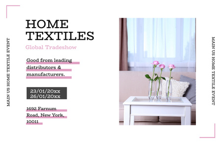 Platilla de diseño Home Textiles Expo Announcement with Pink Roses on Table Flyer 5.5x8.5in Horizontal