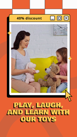 anne ve kızı yumuşak oyuncaklarla oynuyorlar Instagram Video Story Tasarım Şablonu