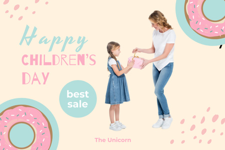 Platilla de diseño Children's Day Offer with Mom and Daughter Postcard 4x6in