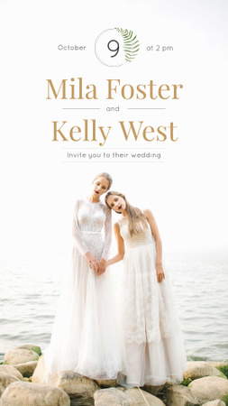 Platilla de diseño Wedding Invitation Brides in White Dresses at Seacoast Instagram Story