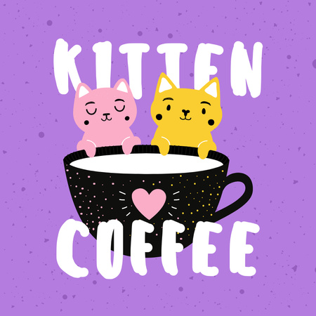 Cute Cats with Coffee Cup Animated Post Design Template