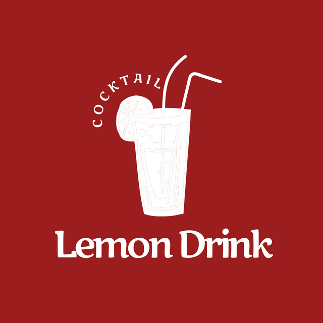 Bar Ad with Lemon Drink Glass In Red Logo Design Template