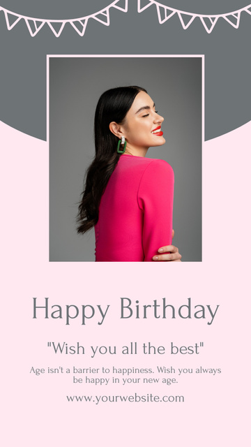 Designvorlage Birthday Wishes on Grey and Pink für Instagram Story