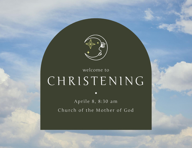 Christening Announcement With Moon Invitation 13.9x10.7cm Horizontalデザインテンプレート