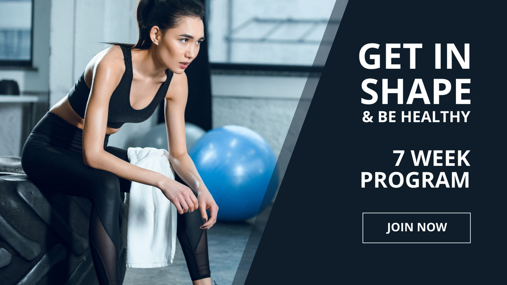 Template di design Gym Offer with Sports Girl in Gym Title 1680x945px