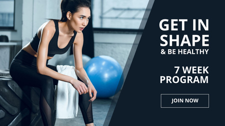 Platilla de diseño Gym Offer with Sports Girl in Gym Title 1680x945px