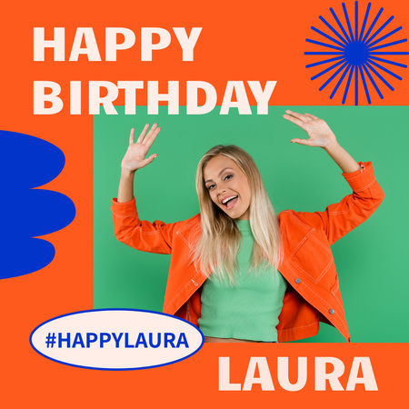 Plantilla de diseño de Saludo de cumpleaños a mujer feliz en naranja Instagram 