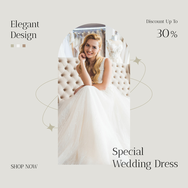Discount on Elegant Designed Wedding Dresses Instagram Design Template