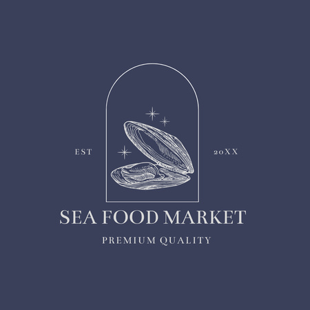 Seafood Market Offer with Oyster Logo 1080x1080px Modelo de Design