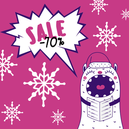 Winter Sale Announcement with Funny Cat in Hat Instagram Design Template