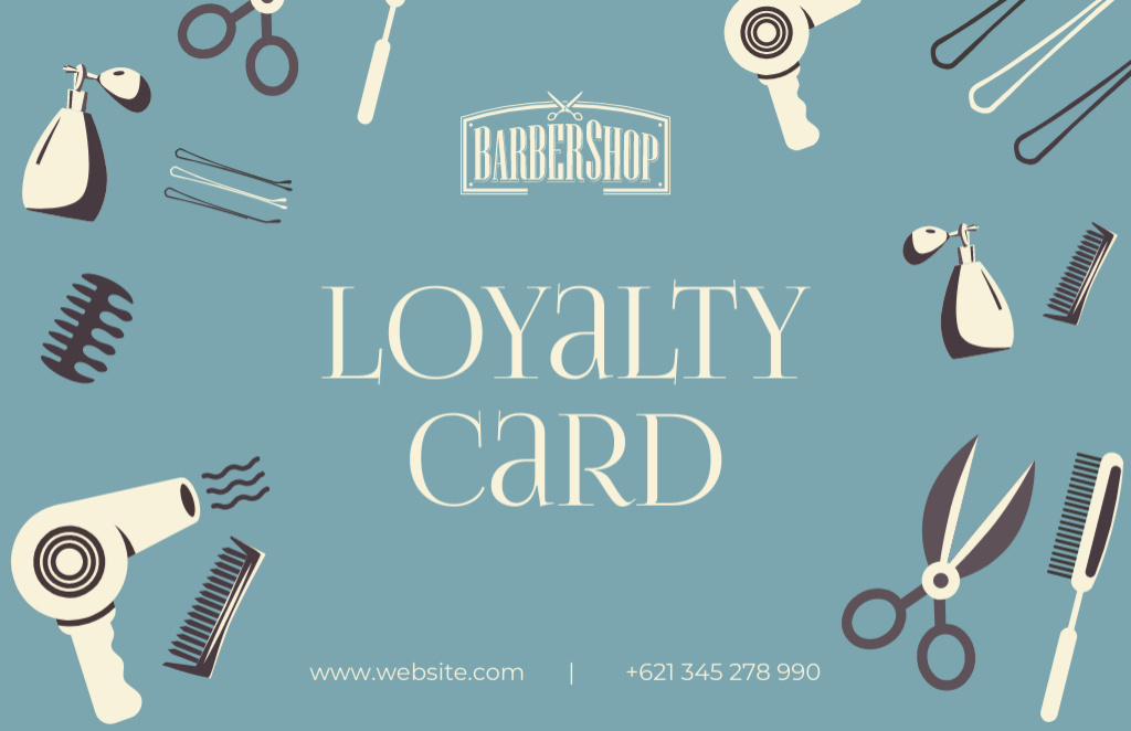Barbershop or Beauty Salon Loyalty Business Card 85x55mm Design Template