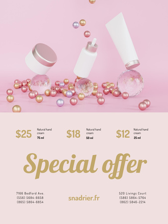 Natural hand Cream Offer in Light Pink Poster US – шаблон для дизайна