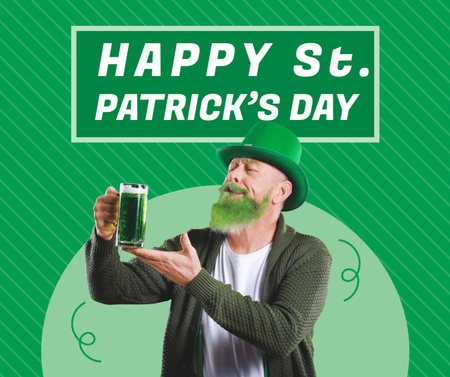 Patrick's Day pozdrav se zeleným vousatým mužem Facebook Šablona návrhu