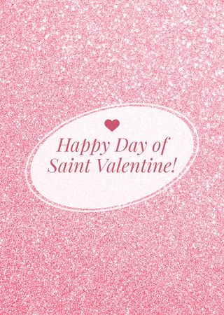 St Valentine's Day Greetings In Pink Glitter Postcard A6 Vertical Design Template