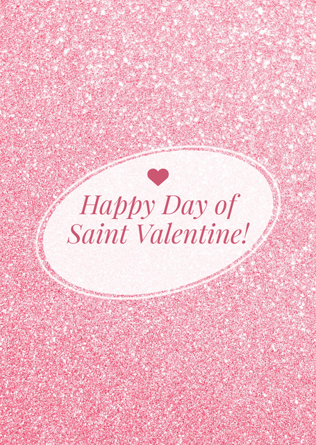 St Valentine's Day Greetings In Pink Glitter Postcard A6 Vertical Πρότυπο σχεδίασης