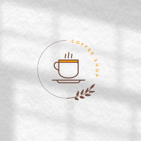 Coffee House Emblem with Cup of Coffee with Twig Logo 1080x1080px Design Template