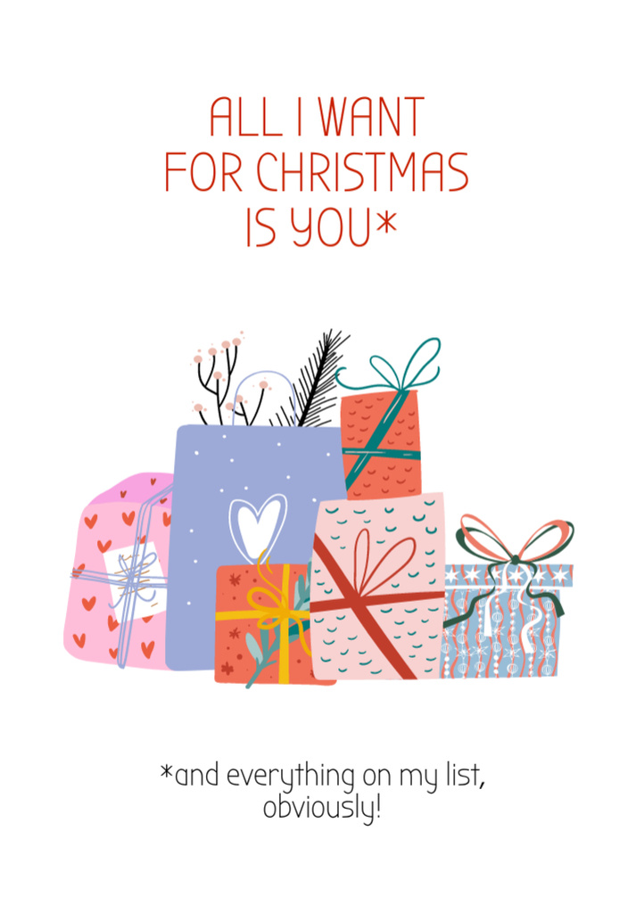 Plantilla de diseño de Christmas Greeting with Gifts and Quote Postcard A5 Vertical 