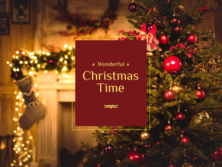 Christmas Tree in Decorated Room Presentation – шаблон для дизайну