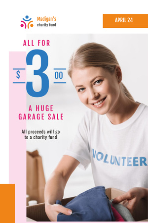 Charity Sale Announcement with Volunteer and Clothes Pinterest Design Template