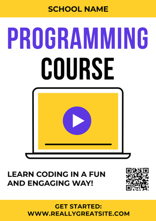 Programming Course Ad with Illustration of Laptop Poster Modelo de Design