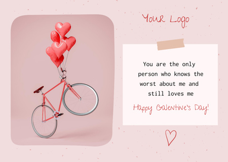 Galentine's Greeting with Cute Bike on Balloons Postcard Design Template