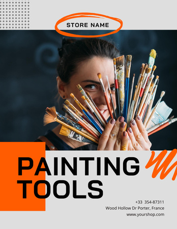 Fine-tuned Painting Tools Offer In Shop Poster 8.5x11in Design Template