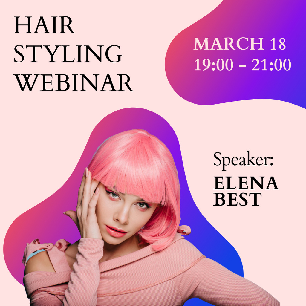 Ontwerpsjabloon van Instagram van Young Woman with Pink Hair Invites to Hair Style Webinar