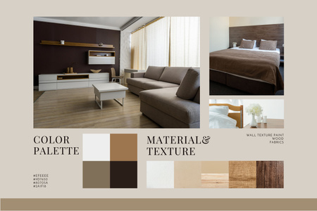 Interior Design in Wood Colors Palette Mood Board Design Template