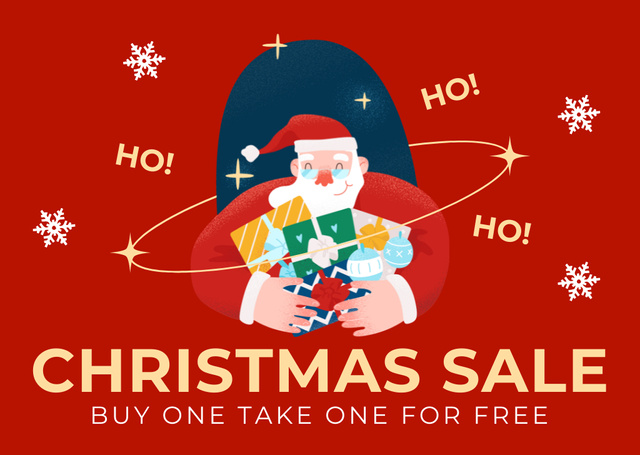 Cartoon Santa on Christmas Discount Offer Red Card Modelo de Design