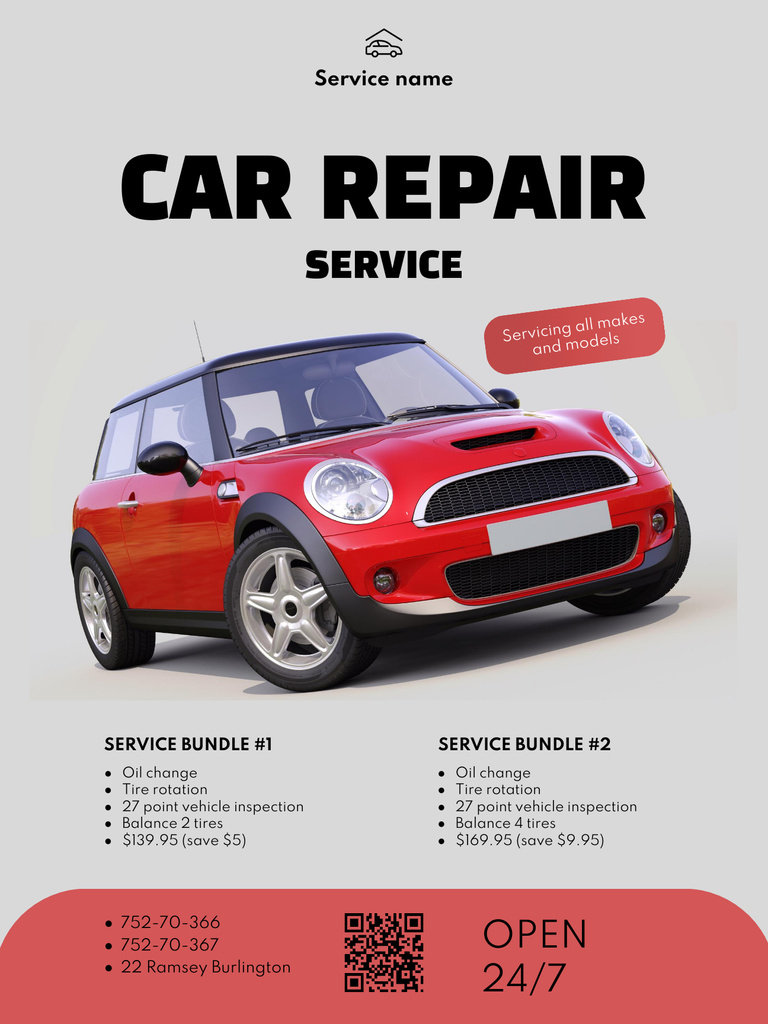 Car Repair Services with Red Automobile Poster US Šablona návrhu