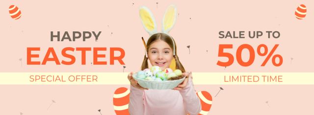Happy Easter And Limited-Time Sale Announcement Facebook coverデザインテンプレート