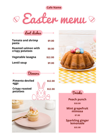 Designvorlage Angebot an Ostermahlzeiten mit Eiern auf süßem Kuchen für Menu 8.5x11in