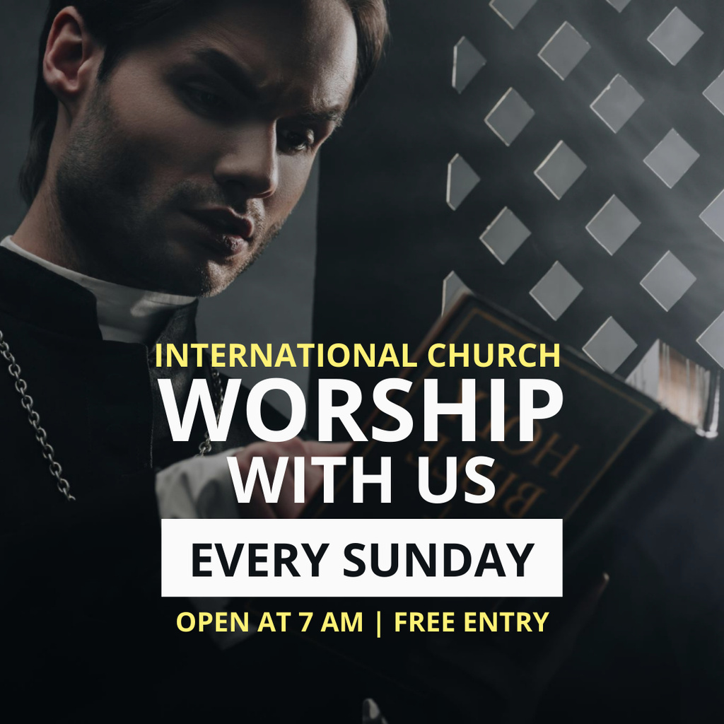 Plantilla de diseño de Worship Invitation with Pastor in Church Instagram 