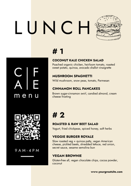 Black and Beige Ad of Lunch Cafe Menu Modelo de Design