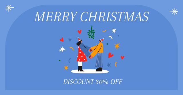 Merry Christmas Discount Offer Blue Cartoon Facebook AD Design Template