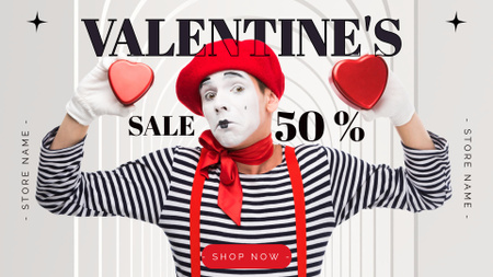 Valentine's Day Sale with Cute Mime FB event cover Design Template