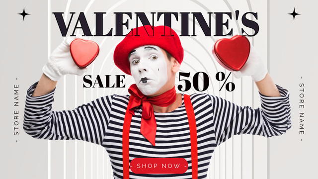 Valentine's Day Sale with Cute Mime FB event cover – шаблон для дизайна
